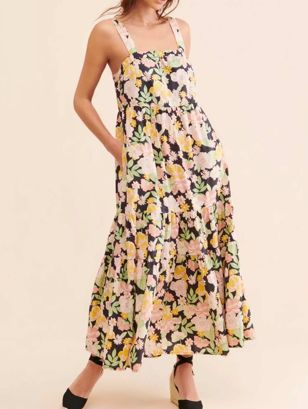 Anthropologie Saltwater Luxe Alanya Maxi Dress Floral Tie Strap Tiered Small S